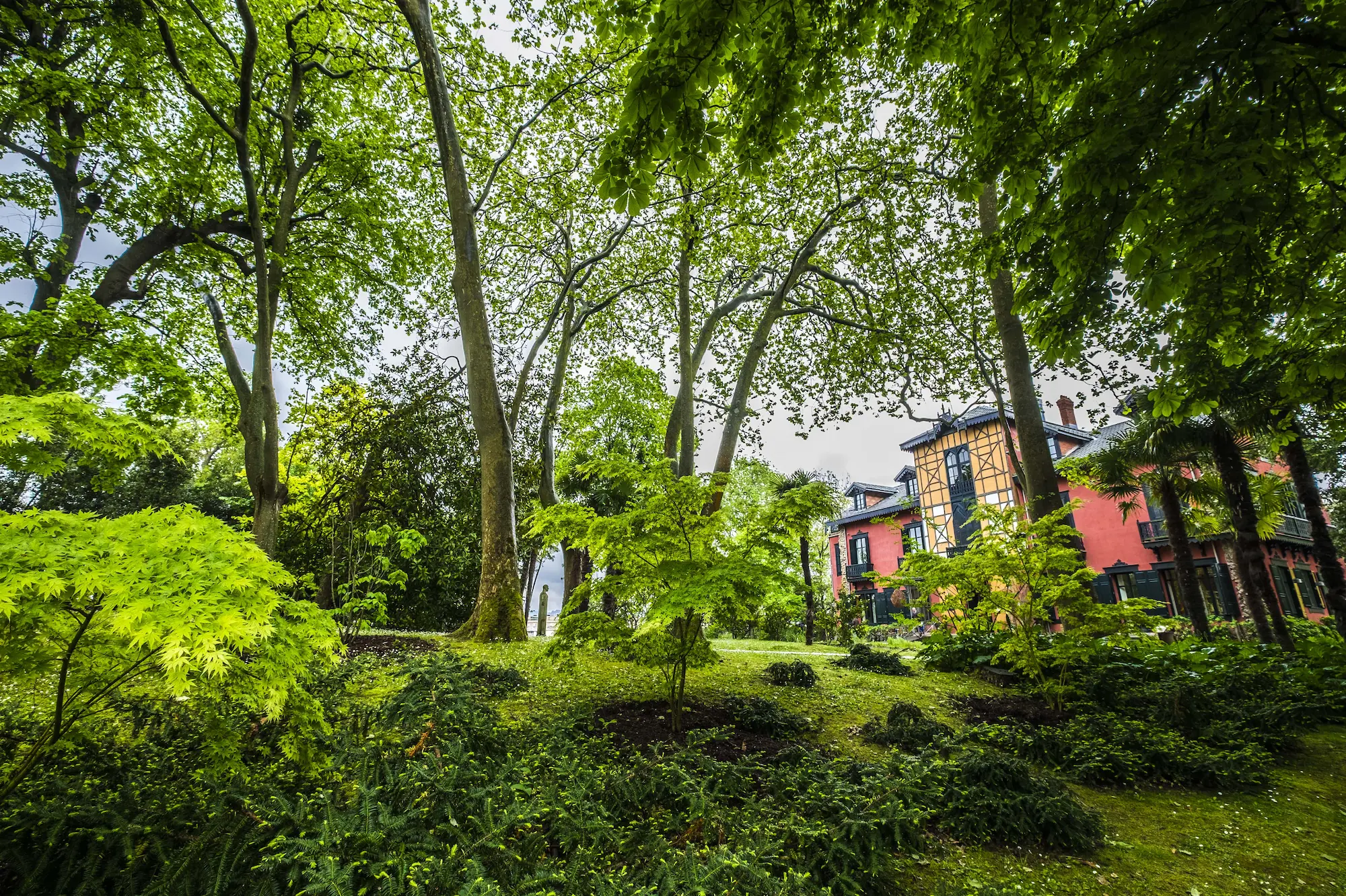Vista de un jardín con árboles en el parque de Cristina Enea.