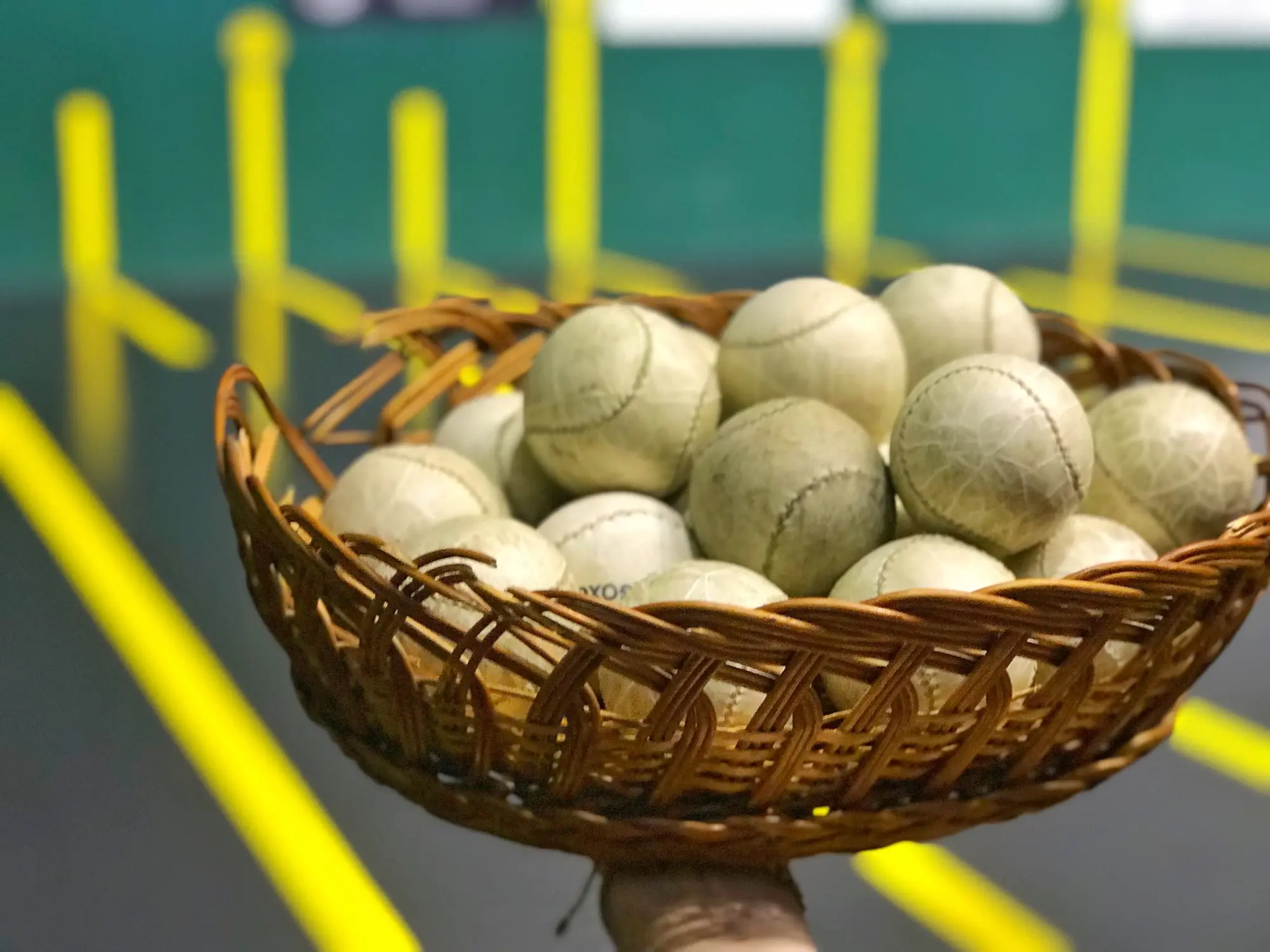 Basket full of balls for playing Basque pelota.