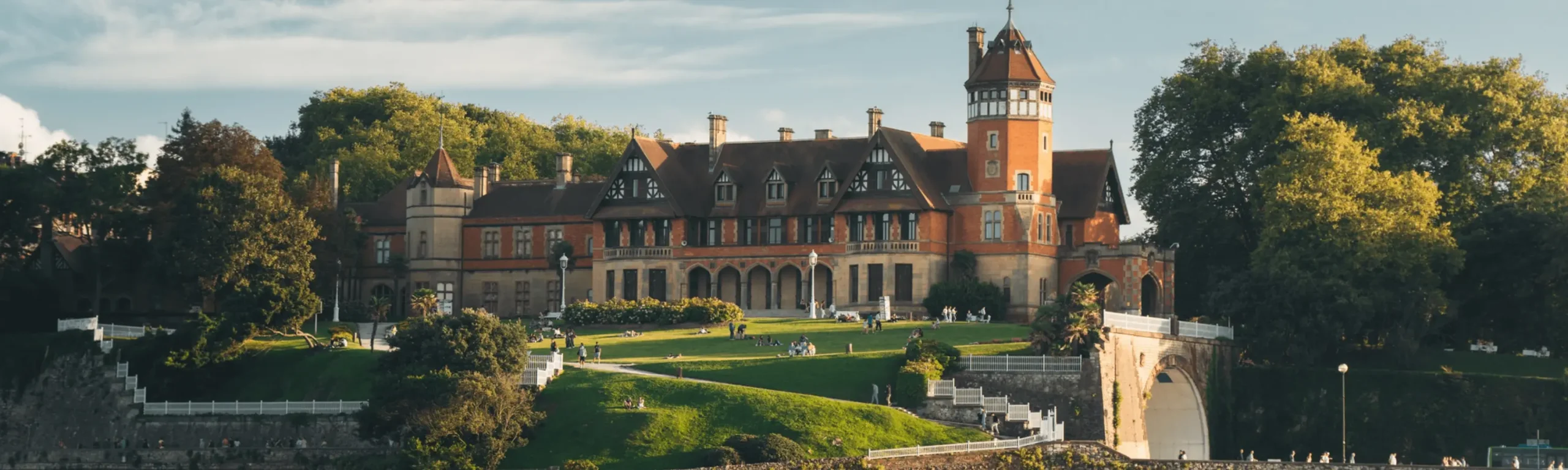 View of Miramar Palace with its gardens and the tunnel entrance