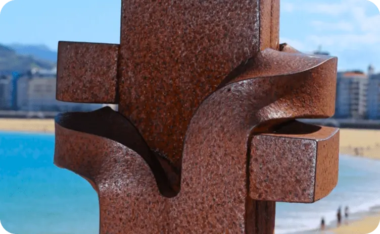 Close-up of Chillida’s sculpture “El Abrazo”